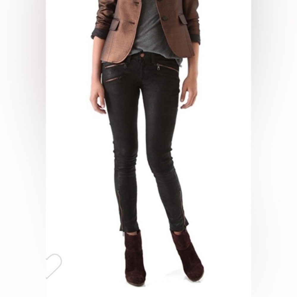 Rag & Bone Leather Lambskin Skinny Ankle Moto Pants 25